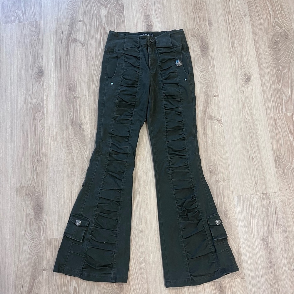 y2j japanese brand dark green flared pants